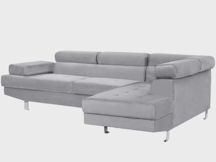 Norrea Left Hand Corner Velvet Sofa Grey