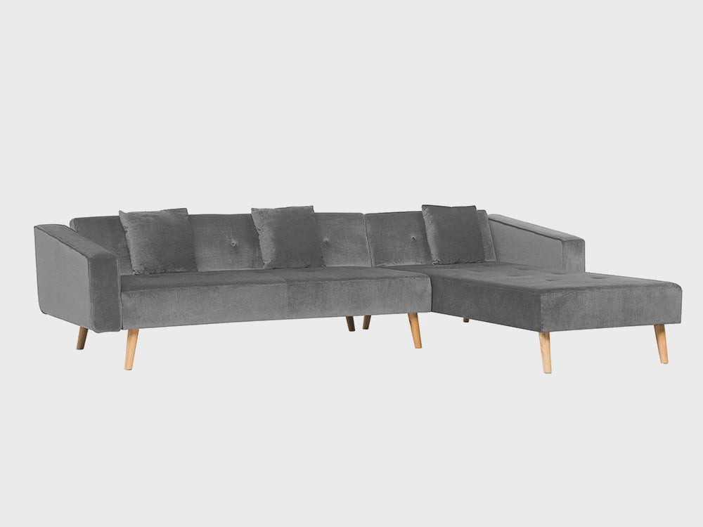 Vadso Left Hand Velvet Corner Sofa Bed Grey