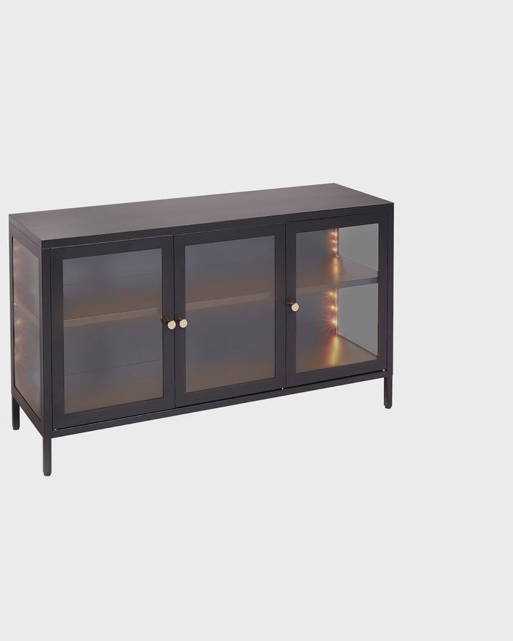 Glass Display Cabinet LED Newport Metal Black