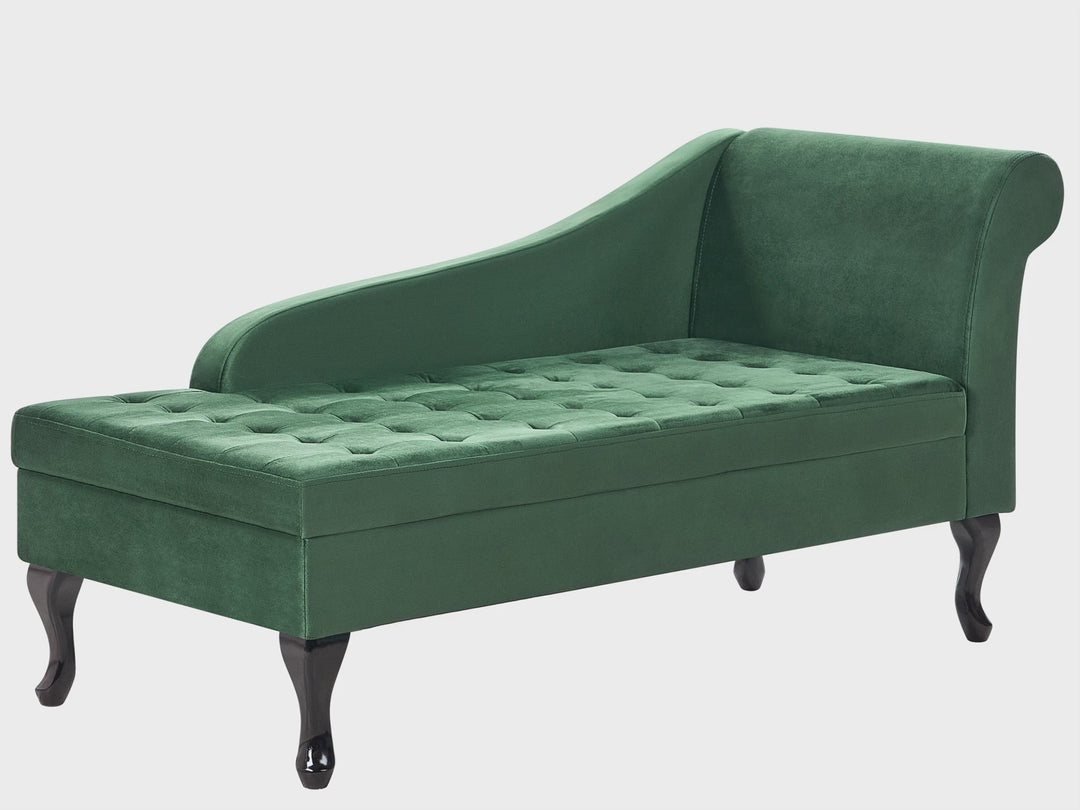 Pessac Right Hand Velvet Chaise Lounge with Storage Dark Green