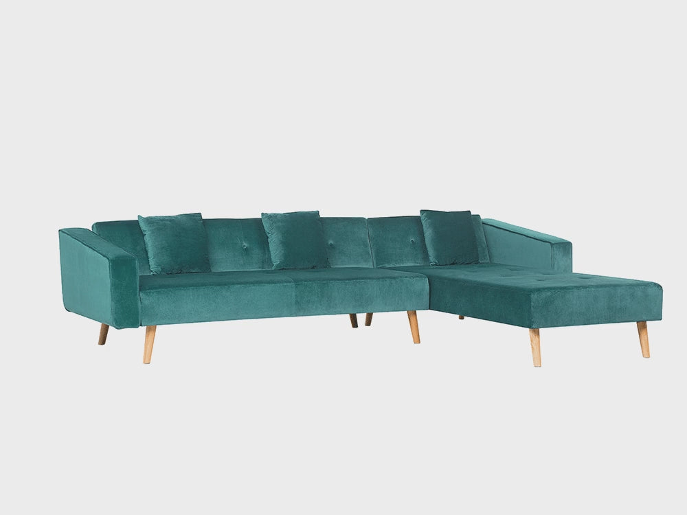 Vadso Left Hand Velvet Corner Sofa Bed Green