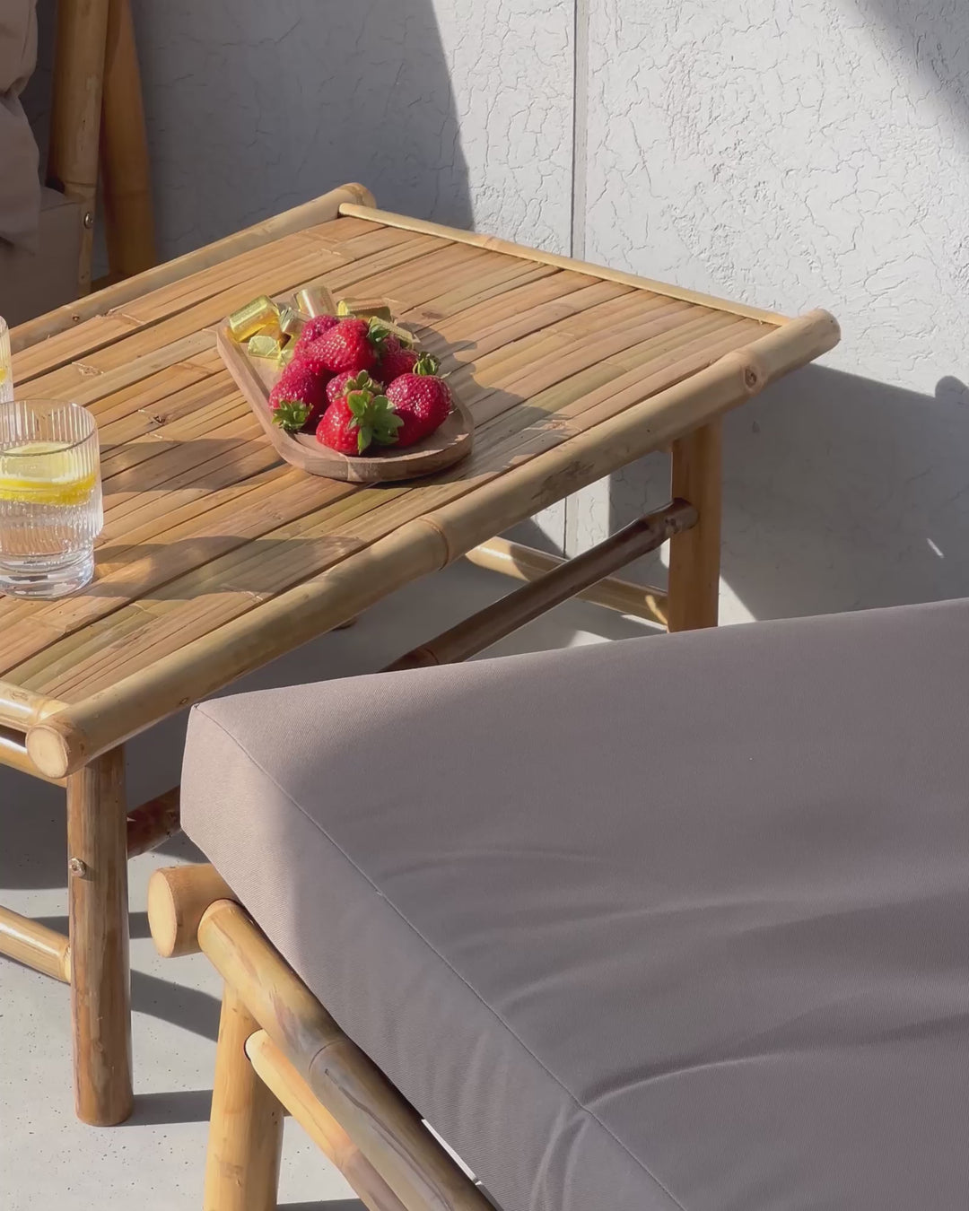 Todi Garden Lounge Set with Table 2 Seater Bamboo Wood Taupe