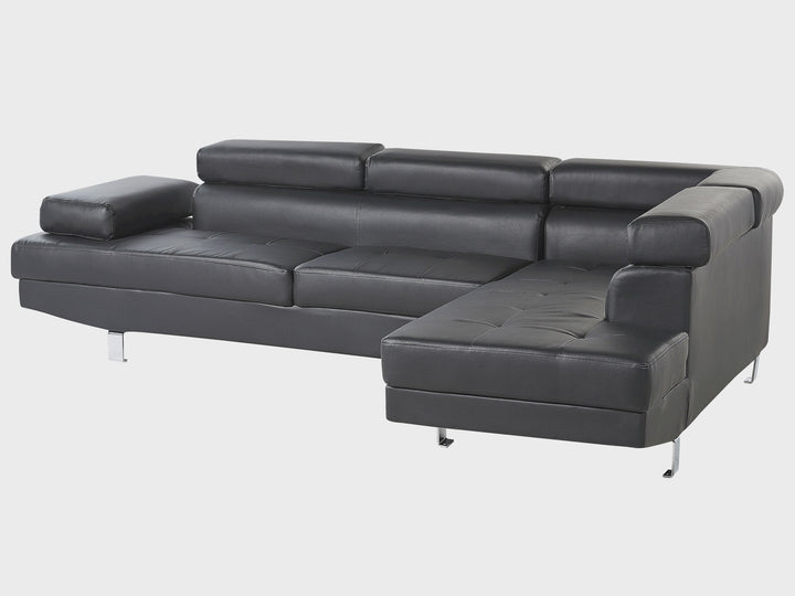 Norrea Left Hand Faux Leather Corner Sofa Black