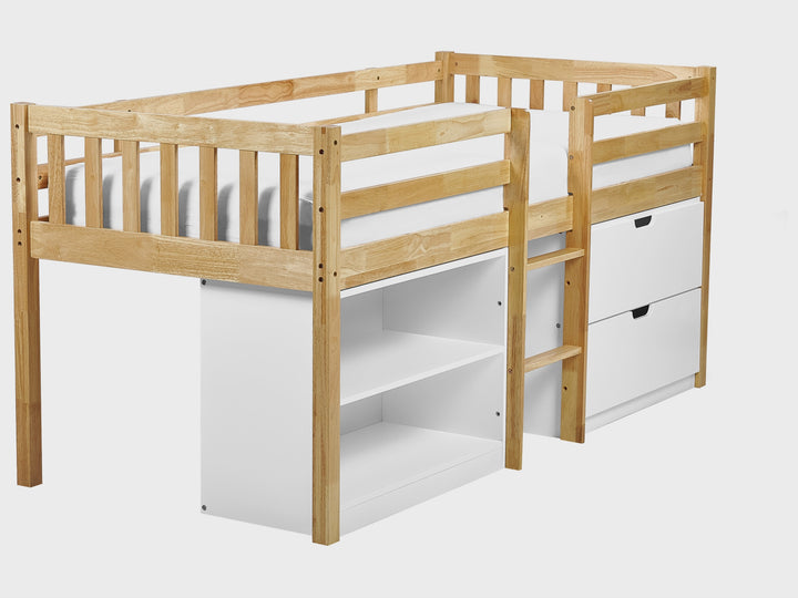 Wooden Kids Mid Sleeper Bed with Storage EU Single Size Light Wood Susville