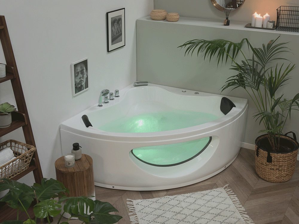 Whirlpool Corner Bath with LED 1900 x 1380 mm cm White Tocoa