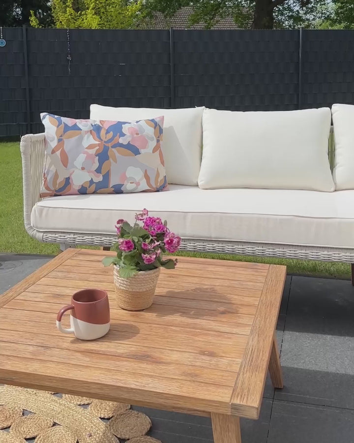 Alcamo Garden Corner Sofa with Table 5 Seater Left Hand Acacia Wood Beige