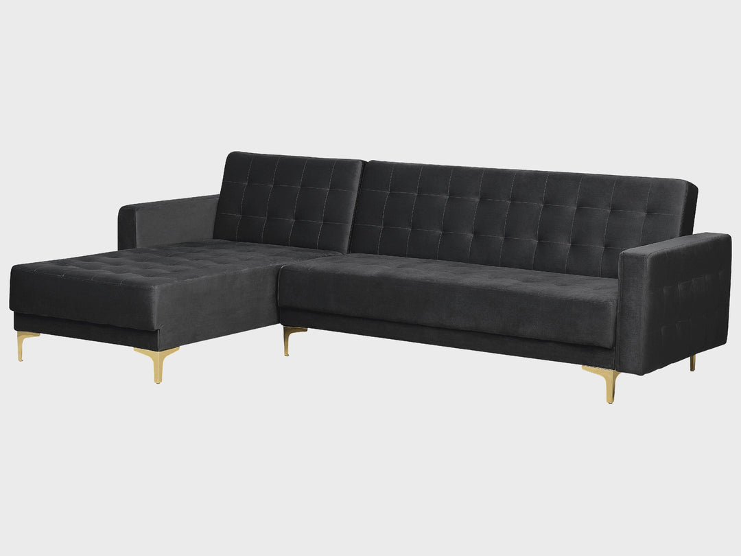 Aberdeen Right Hand Velvet Corner Sofa Black