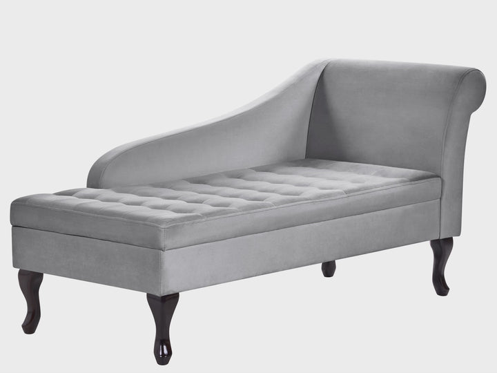 Pessac Right Hand Velvet Chaise Lounge with Storage Light Grey