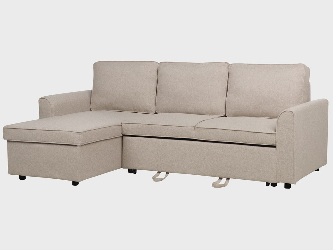 Nnesna Right Hand Fabric Corner Sofa Bed with Storage Beige