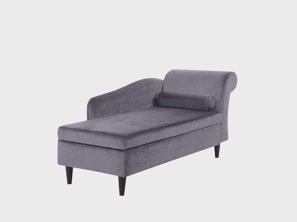 Luiro Right Hand Velvet Chaise Lounge Dark Grey