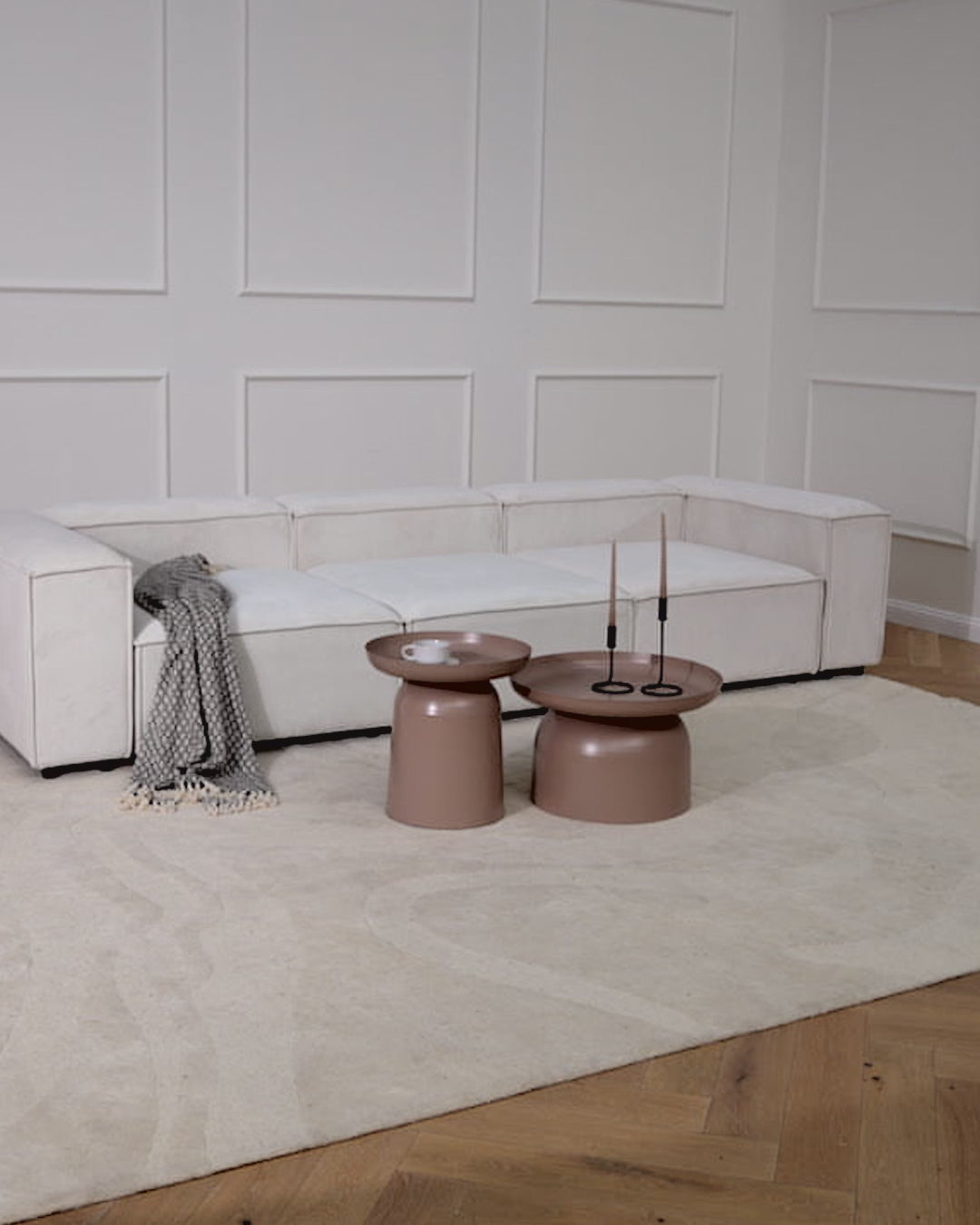 Right-Hand Chaise Lounge Fabric Beige Oakham