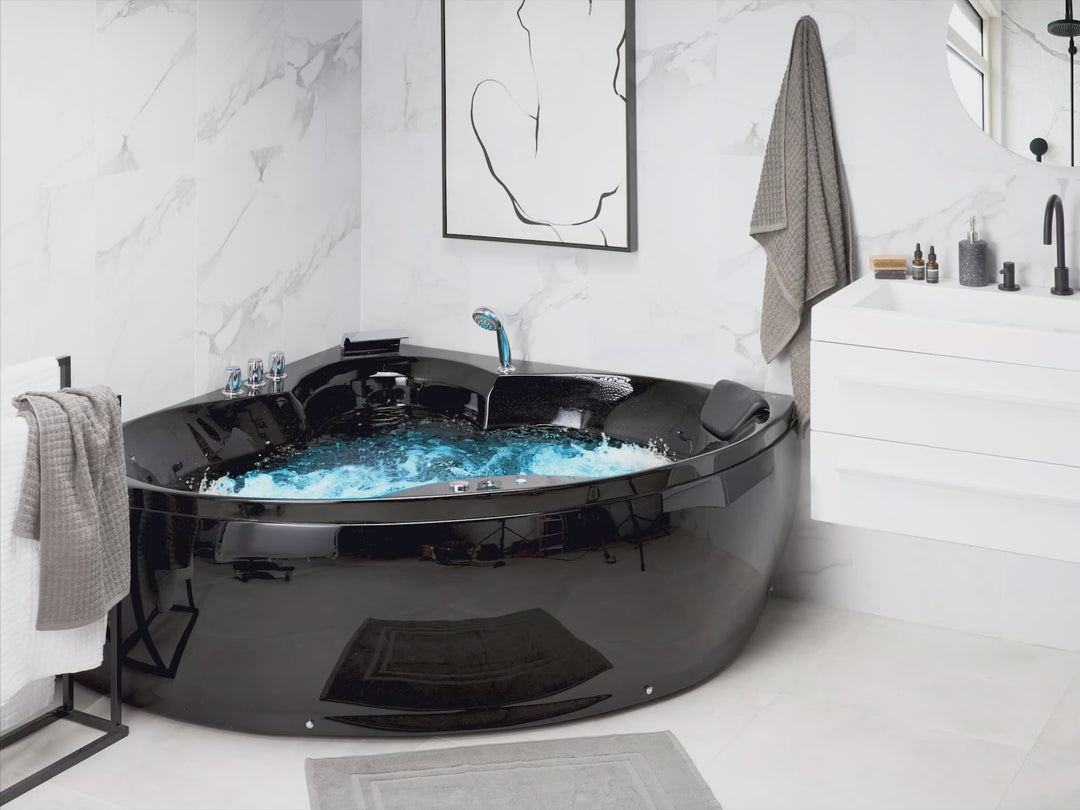 Whirlpool Corner Bath with LED 2050 x 1500 cm Black Senado