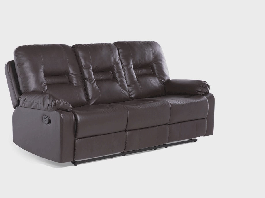 Bergen 3 Seater Faux Leather Manual Recliner Sofa Brown