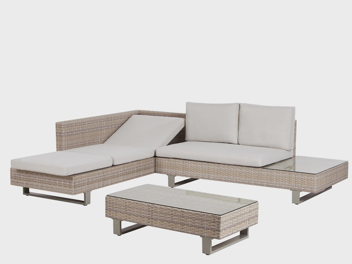 Lanciano Garden Corner Sofa with Table 5 Seater Right Hand PE Rattan Off-White