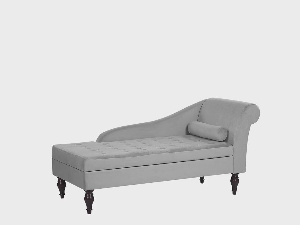 Pessac Velvet Chaise Lounge with Storage Light Grey