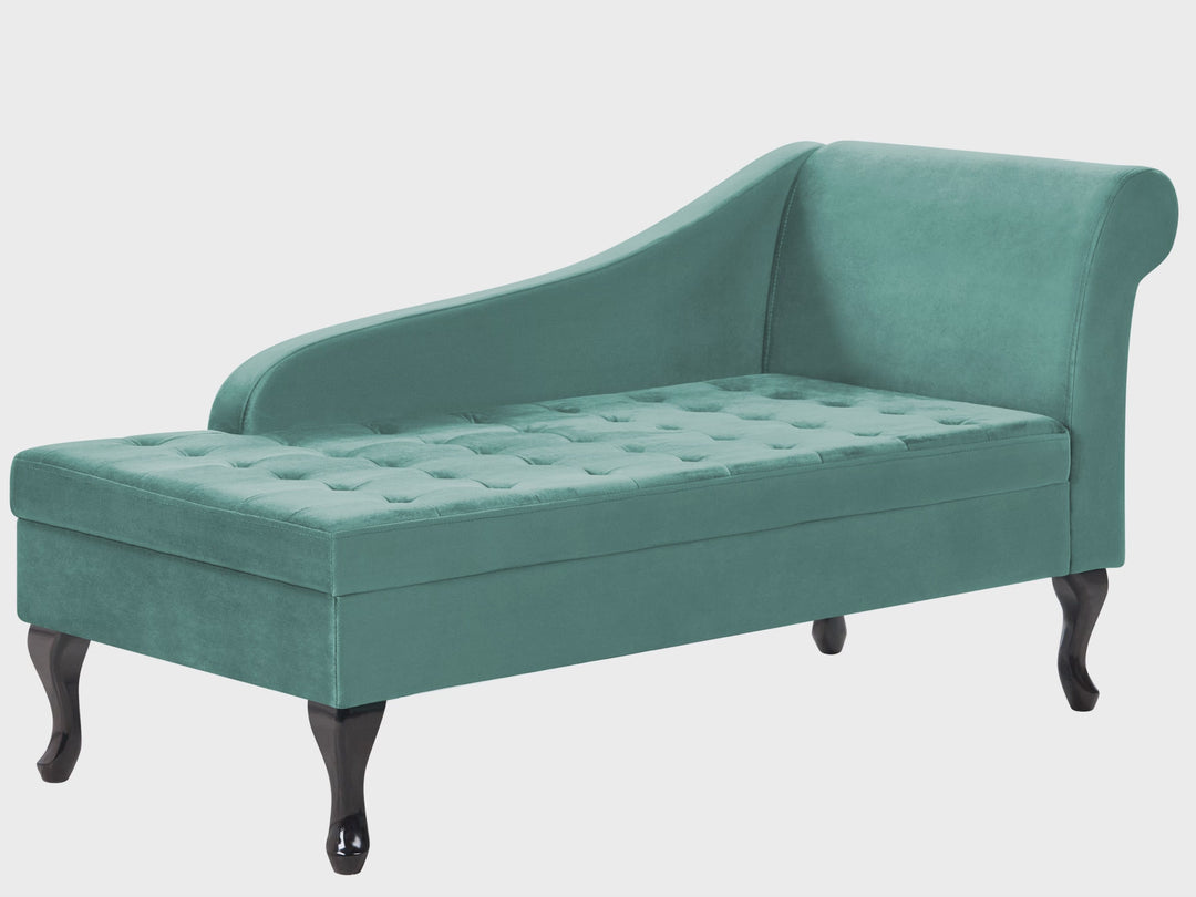 Right-Hand Chaise Lounge Velvet Teal with Storage Bernabeu