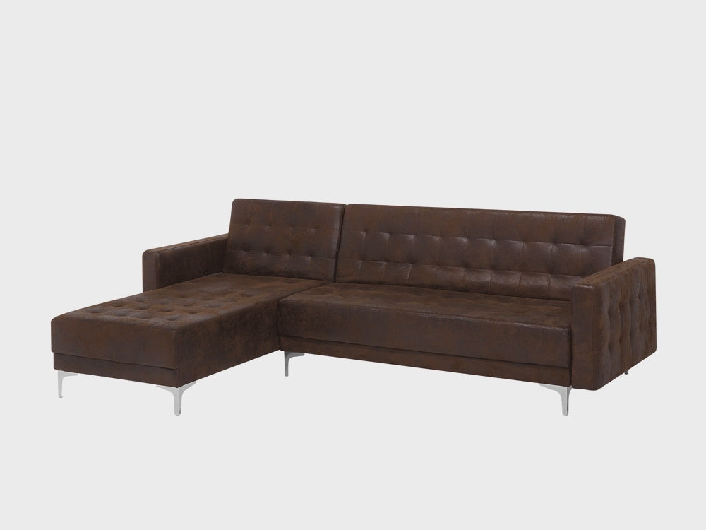 Aberdeen Corner Sofa Brown Faux Leather Right Hand