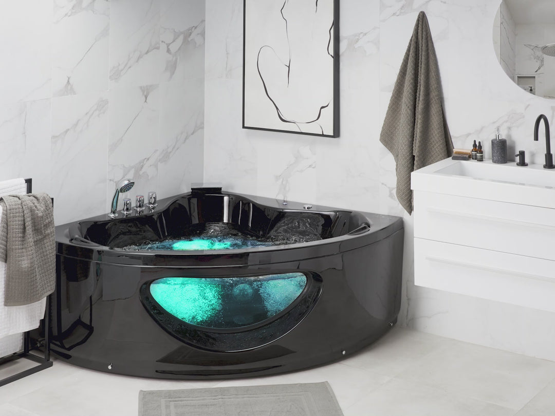 Whirlpool Corner Bath with LED 1900 x 1500 cm Black Tocoa