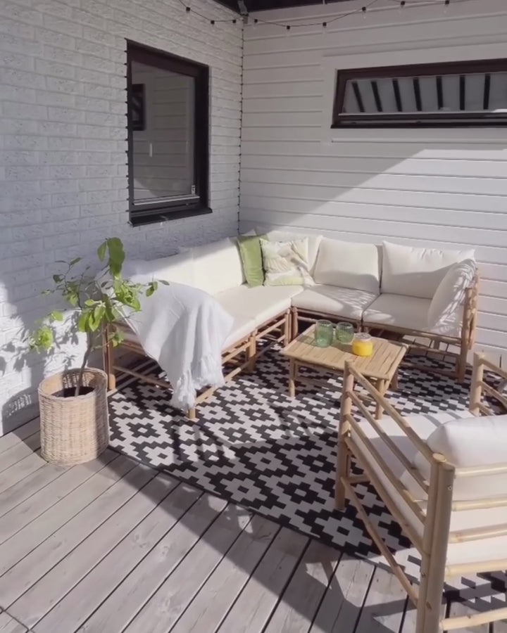 Cerreto Garden Lounge Set with Table 6 Seater Bamboo Wood Off-White