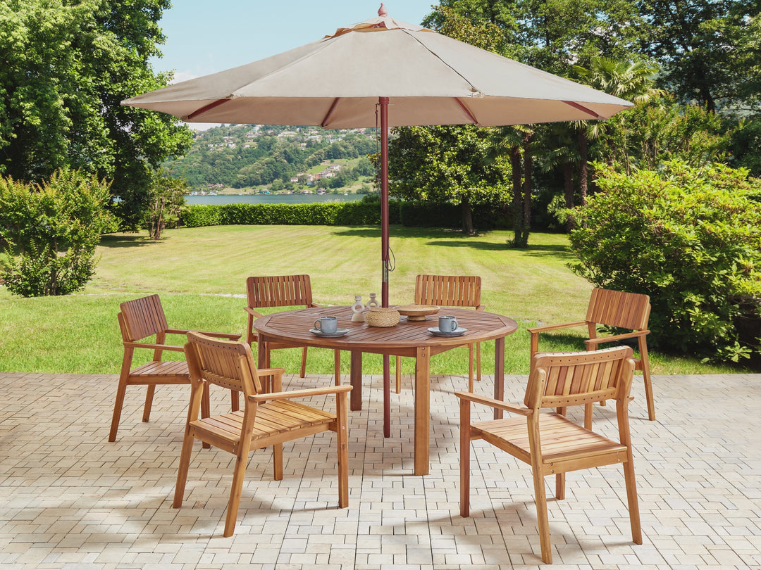 Agello Garden Dining Set 6 Seater with Parasol Acacia Wood Brown
