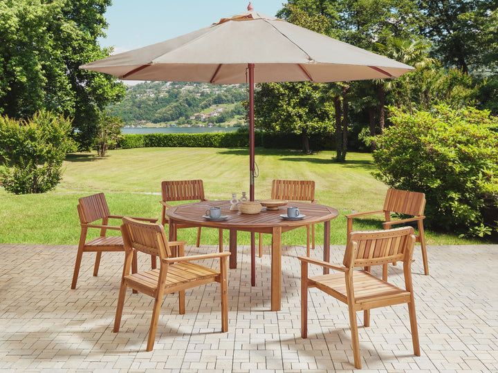Agello Garden Dining Set 6 Seater with Parasol Acacia Wood Brown