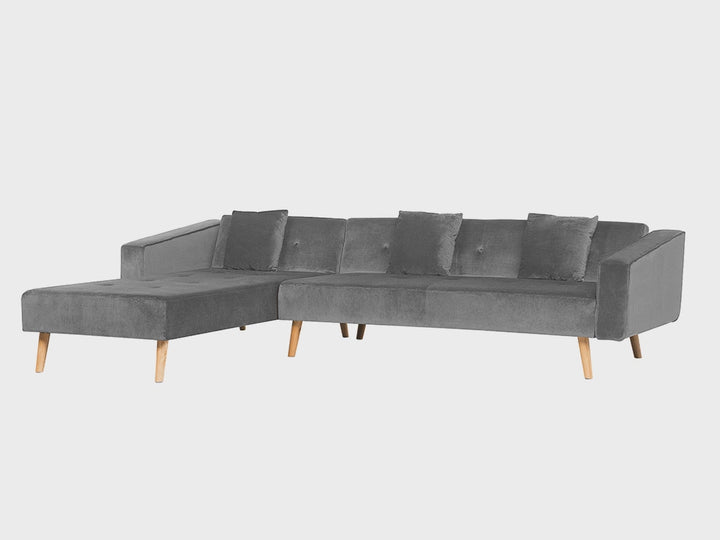 Vadso Right Hand Velvet Corner Sofa Bed Grey