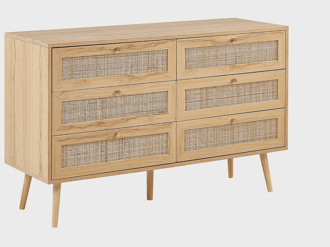 6 Drawer Chest Rattan Light Brown Caistor