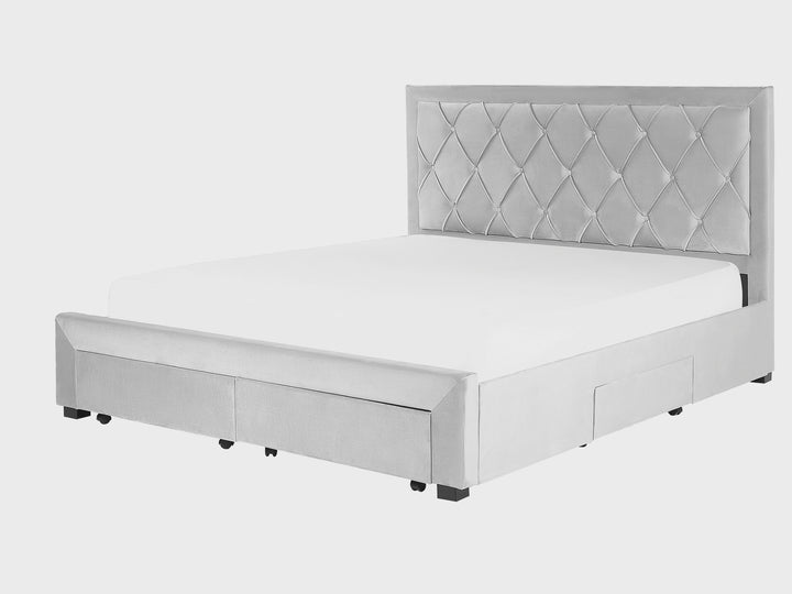 Lievin Velvet EU Super King Size Bed with Storage Light Grey