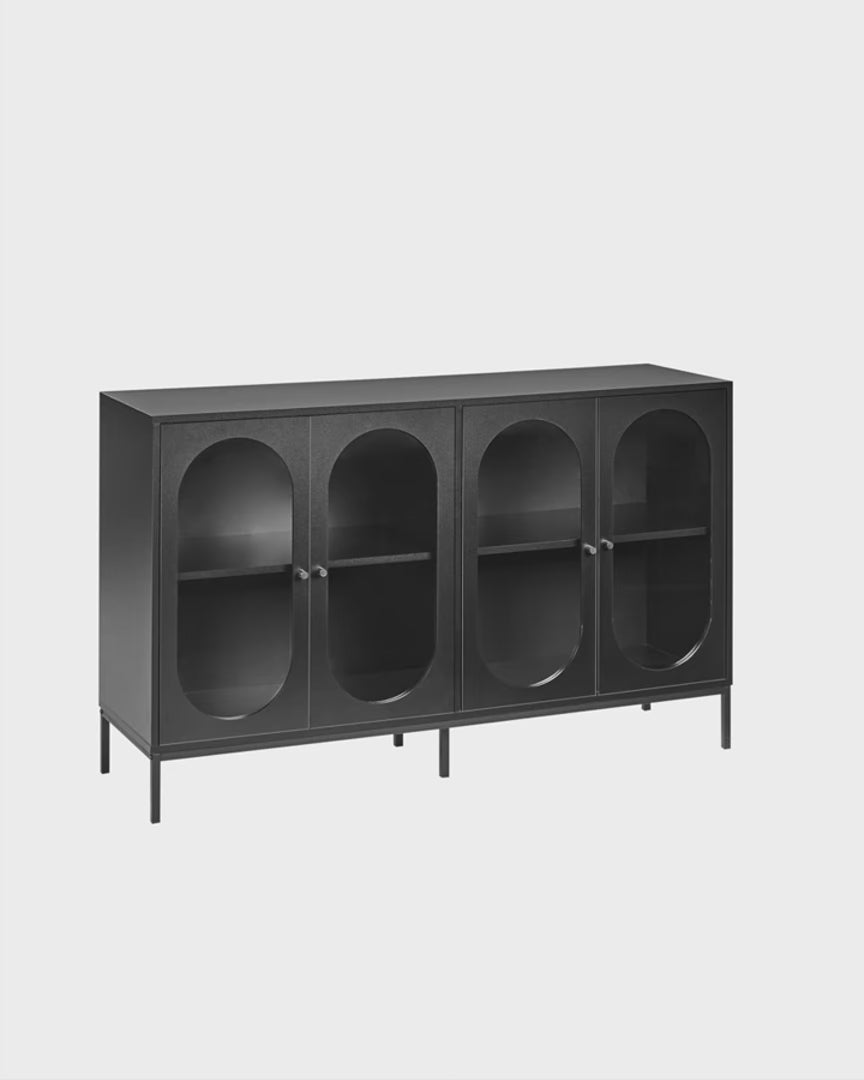 Glass Display Sideboard 137 cm Black Kinston
