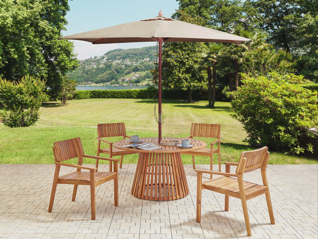 Agello Garden Dining Set 4 Seater with Parasol Acacia Wood Brown