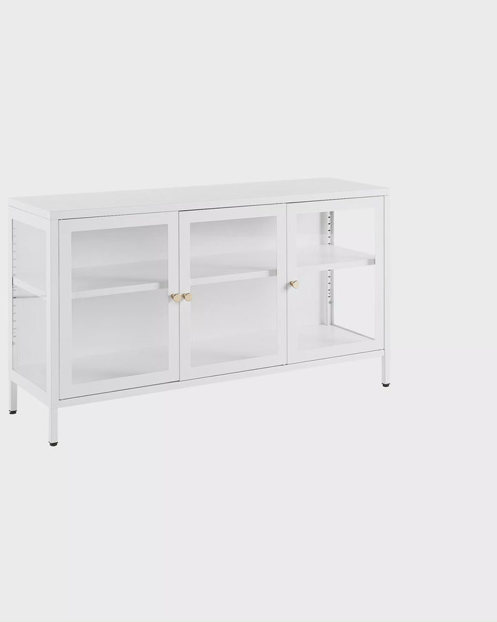 Curio 3 Door Metal Sideboard with Glass Display White