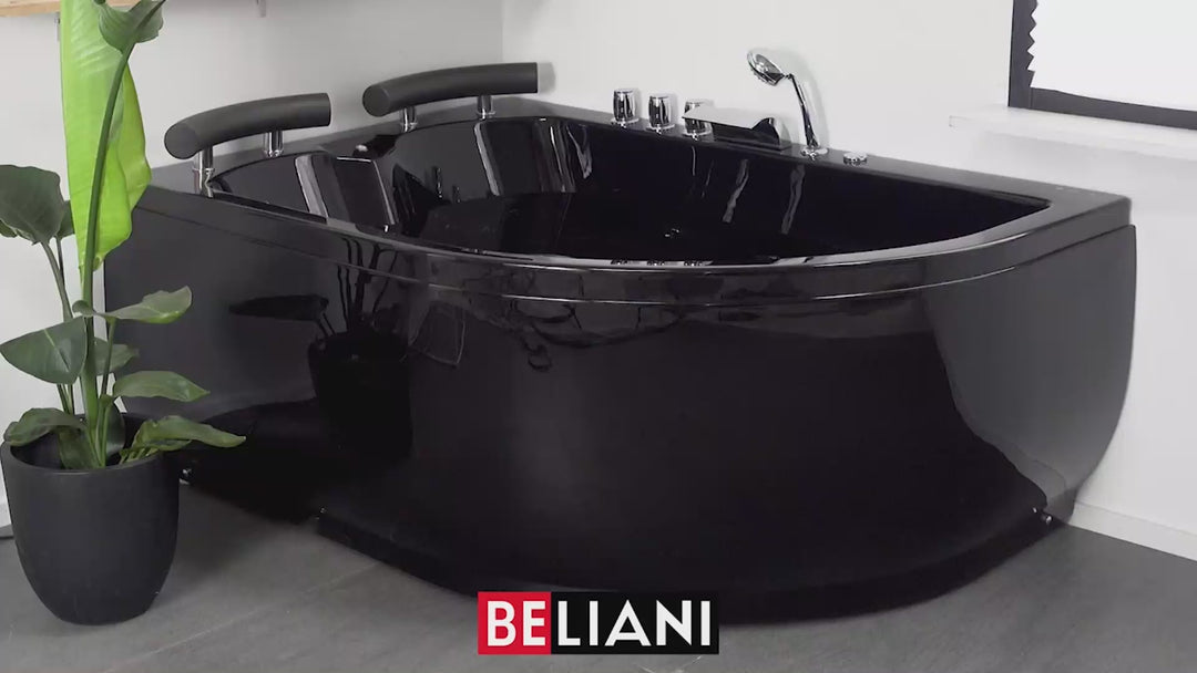 Left Hand Whirlpool Corner Bath with LED 1580 x 1130 mm Black Paradiso