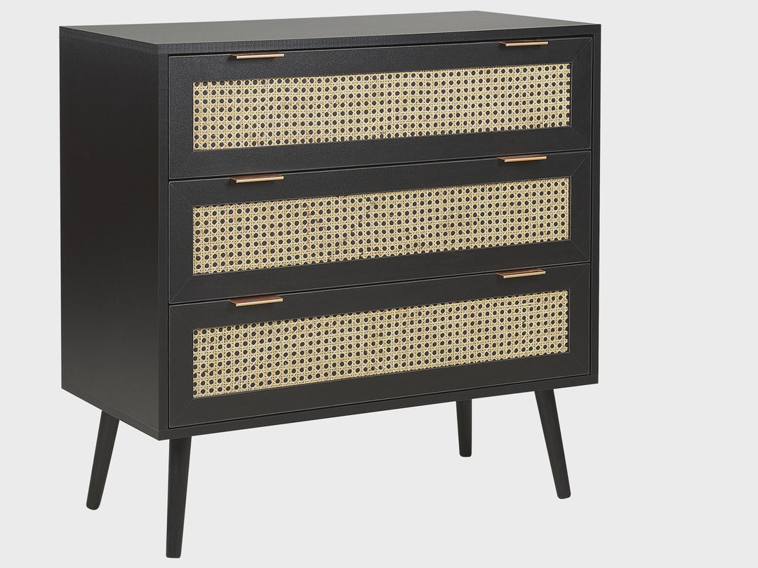 Flemingdon Rattan 3 Drawer Chest Black