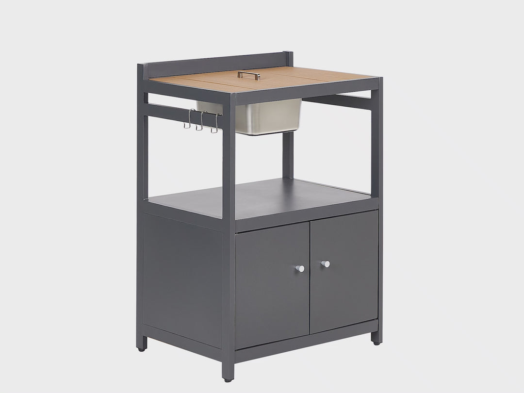 Ortisei 3 Piece Outdoor Kitchen Island with Trolley and Cabinet Set with Sink Light Wood