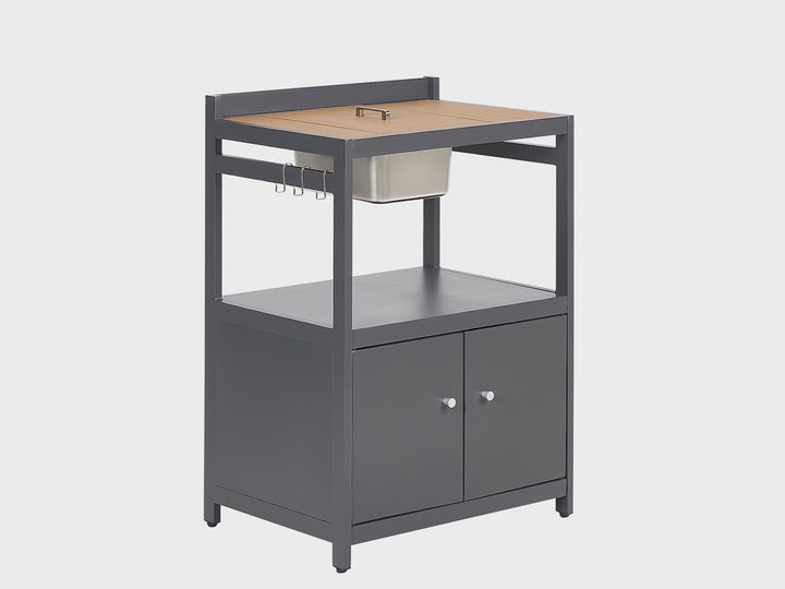Ortisei 3 Piece Outdoor Kitchen Island with Trolley and Cabinet Set with Sink Light Wood
