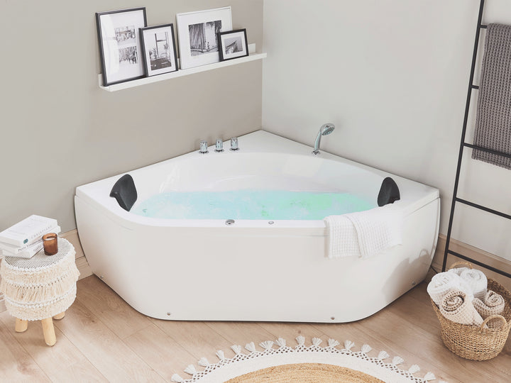 Whirlpool Corner Bath with LED 1400 x 1400 mm White Meves