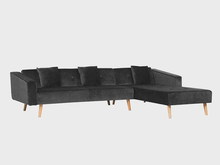 Vadso Left Hand Velvet Corner Sofa Bed Black