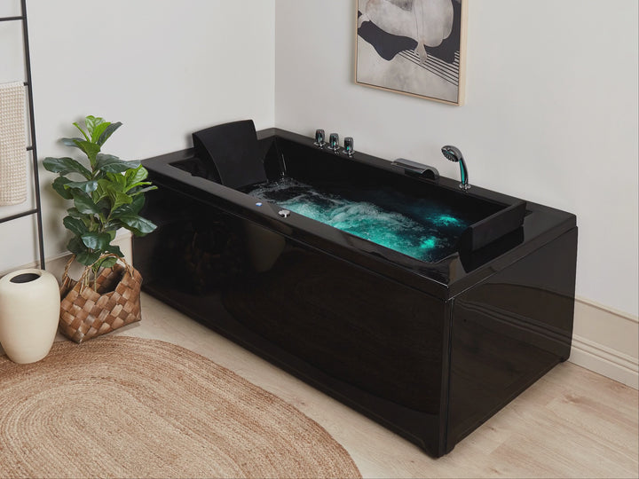 Right Hand Whirlpool Bath with LED 1830 x 900 mm Black Varadero