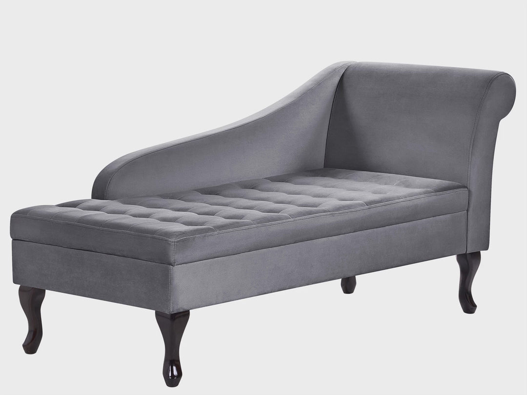 Pessac Right Hand Velvet Chaise Lounge with Storage Dark Grey