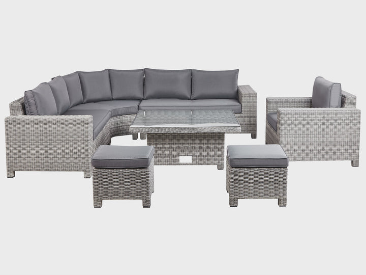 Teglio Garden Lounge Set with Table and Ottoman 9 Seater Modular PE Rattan Grey