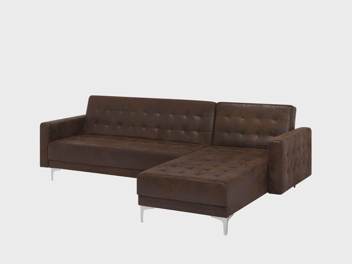 Aberdeen Left Hand Faux Leather Corner Sofa Brown