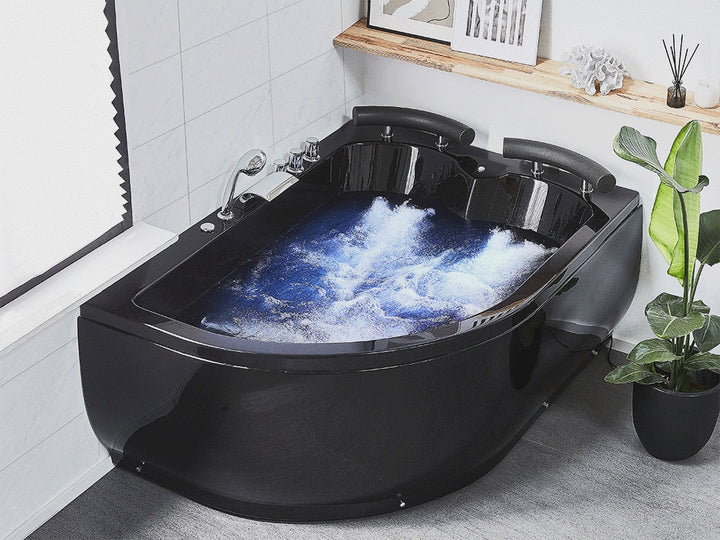 Left Hand Whirlpool Corner Bath with LED 1580 x 1130 mm Black Paradiso