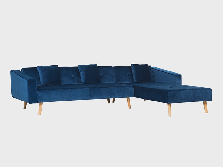 Vadso Left Hand Velvet Corner Sofa Bed Blue