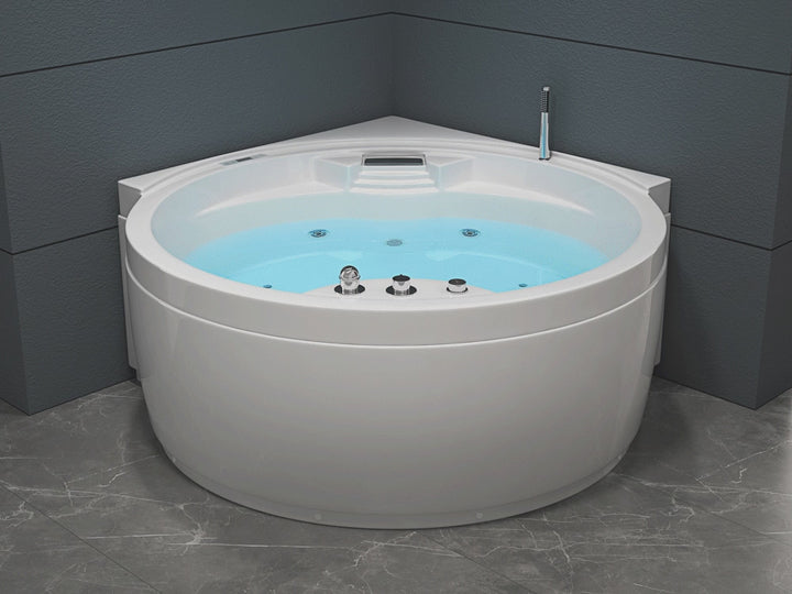 Whirlpool Corner Bath with LED and Bluetooth Speaker White Milano