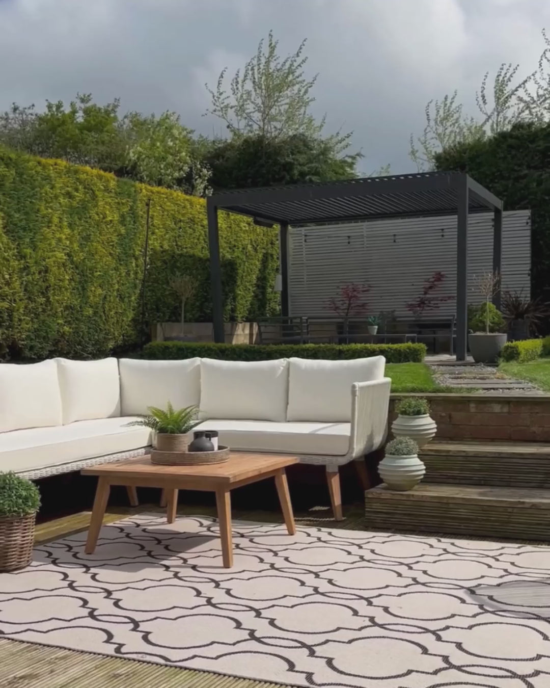 Alcamo Garden Corner Sofa with Table 5 Seater Left Hand Acacia Wood Beige