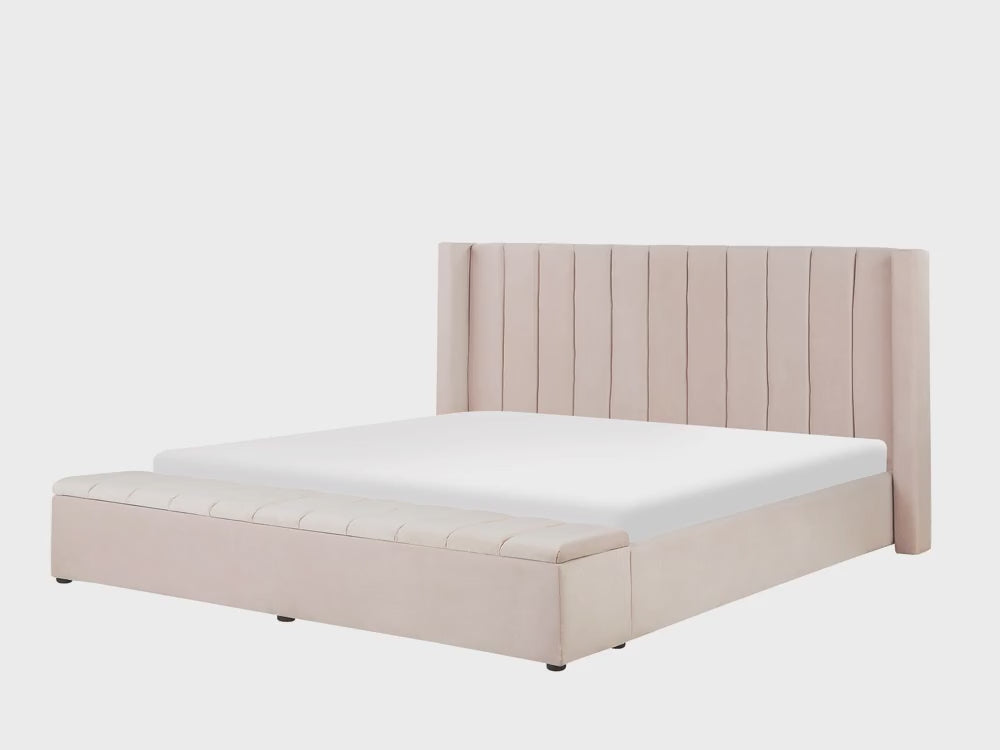 Velvet EU Super King Size Bed with Storage Bench Pastel Pink Noyers