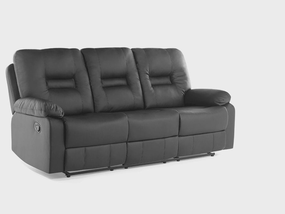 Bergen 3 Seater Faux Leather Manual Recliner Sofa Black