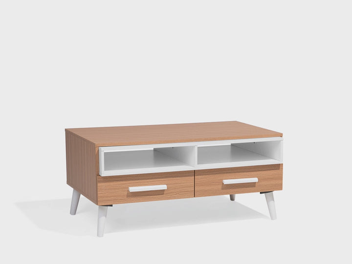 Coffee Table Light Brown/ White with Storage Apresio