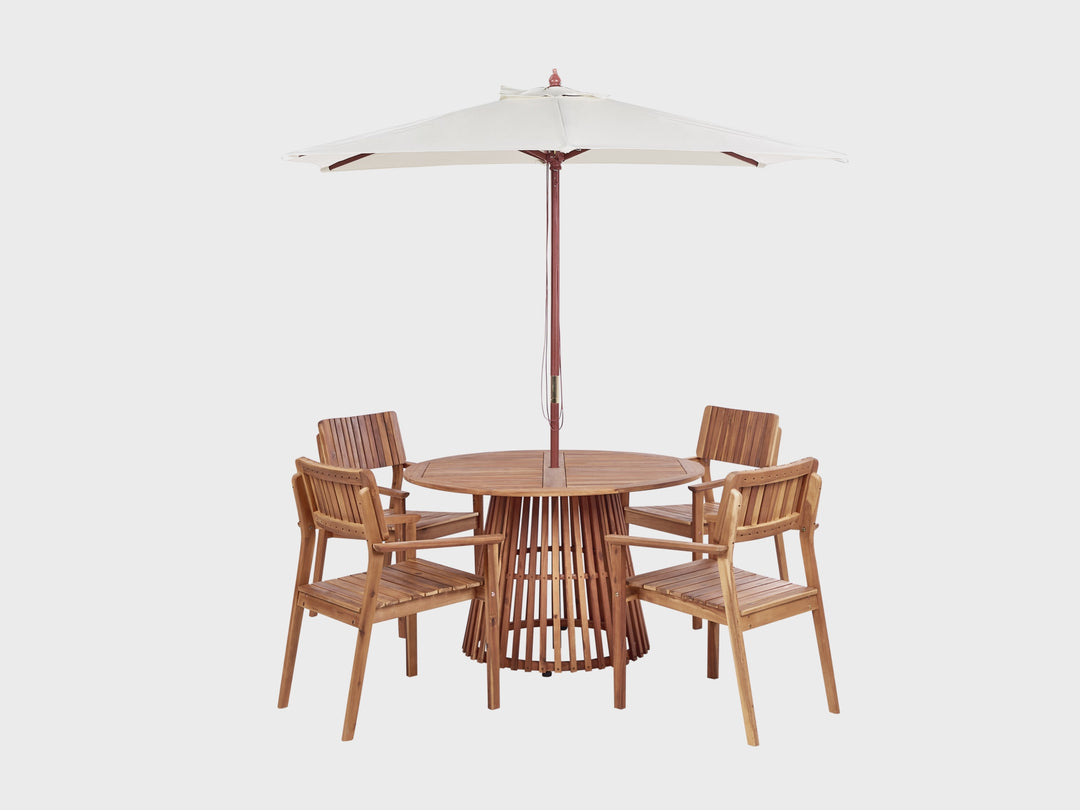Agello Garden Dining Set 4 Seater with Parasol Acacia Wood Brown