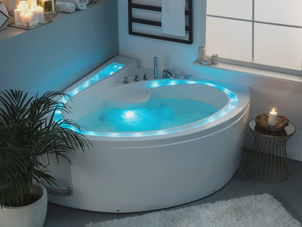 Left Hand Whirlpool Corner Bath with LED 2060 x 1480 mm White Pelican